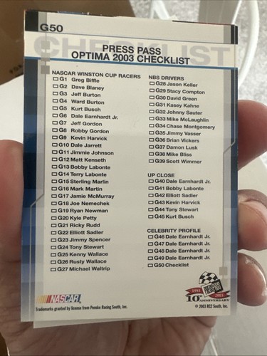 2003 Press Pass Optima Gold Parallel NASCAR Racing Card Set (50) - Picture 6 of 6