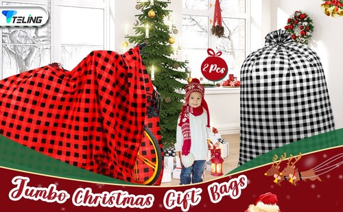 Teling 2 Pezzi 80x60 in Jumbo Bike Sacchetti Regalo Natale Extra Large Bufalo Check - Foto 7 di 11