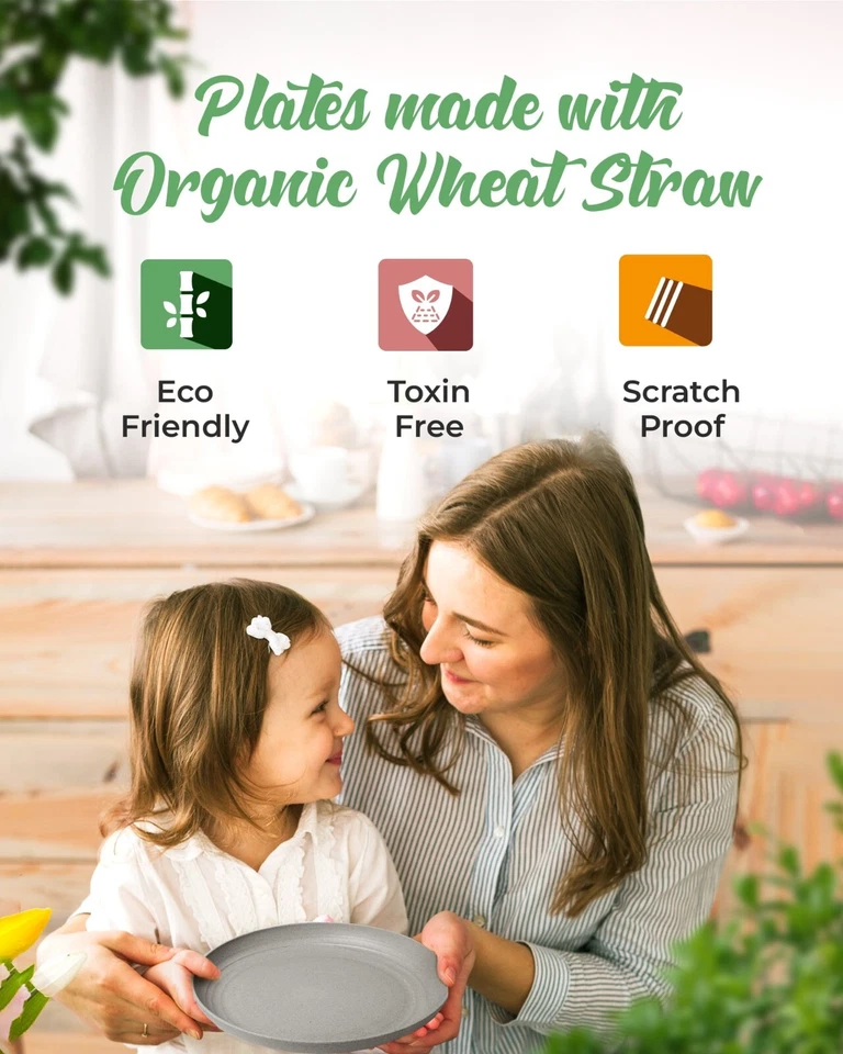 Wheat Straw Plates Set of 4 Unbreakable Plastic Dishes Dinner Microwave Safe - Image 3 of 4