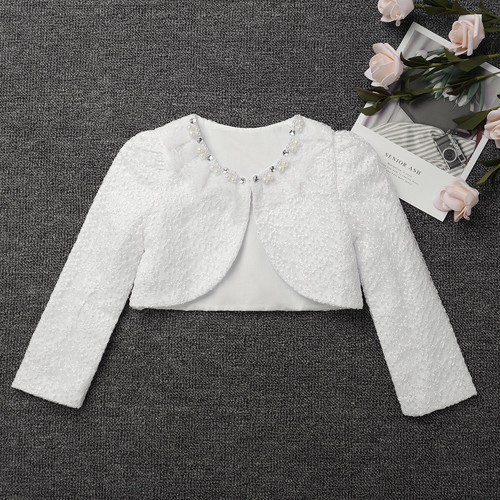 Baby Girls Long Sleeve Satin Bolero Jacket Shrug Communion Church Dress Cover Up - Picture 95 of 125