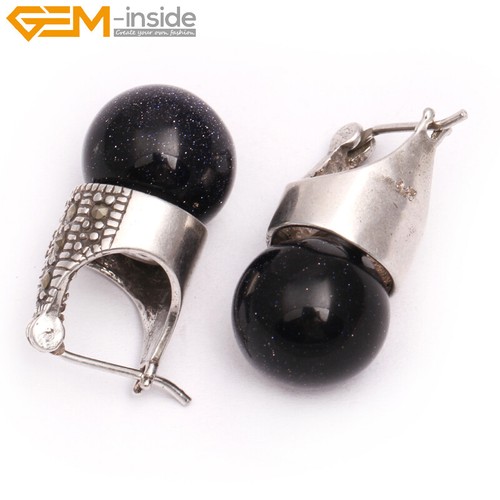 12mm Assorted Gemstone Ball Silver Plated Marcasite Beads Stud Jewelry Earrings - Picture 13 of 40