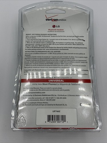 LG LBT760Z Auriculares Bluetooth Universales Teléfono Móvil/Smartphone Nuevos - Imagen 2 de 4