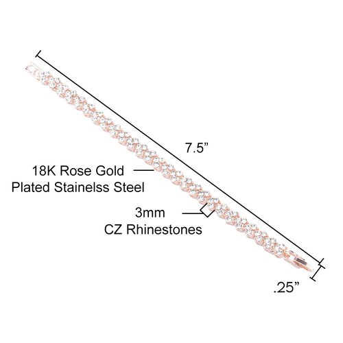 Brazalete Tenis Circonita Cúbica Redonda Brillante Chapado en Plata .925+ Oro Rosa 3mm - Imagen 6 de 11