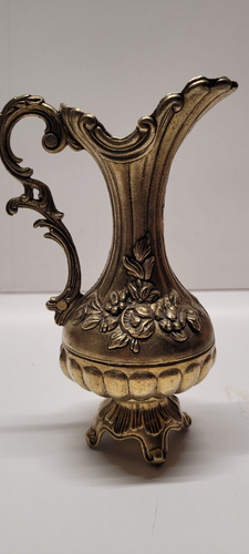 Vintage verzierter Messingkrug 7" hoch Blumendesign Knospenvase mit Fuß - Made in Italy - Bild 3 von 7