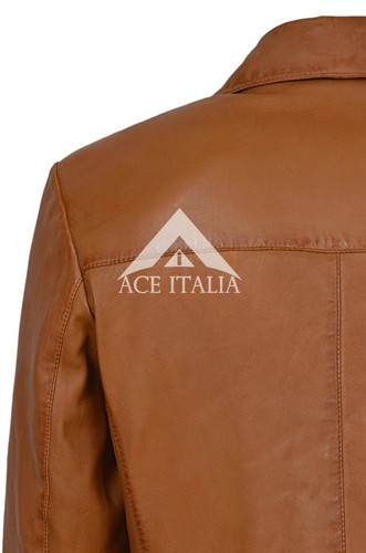 Men's Tan Knee Length Real Nappa Leather Casual Leather Jacket Coat 3476 - Picture 8 of 12