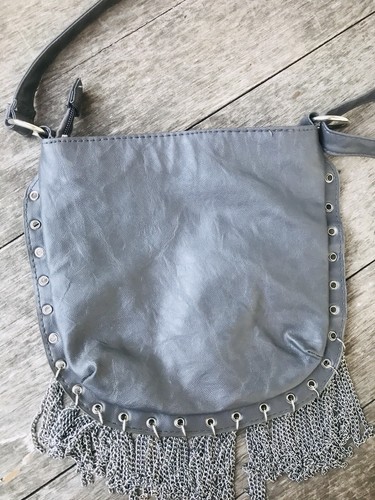 Miss Selfridge Gray Studded Silver Chain Fringe Rock Style Shoulder Bag Medium - Picture 8 of 9