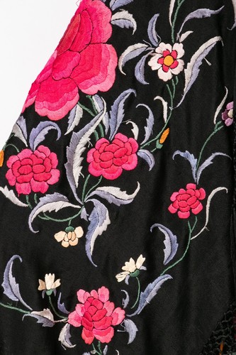 1920s Piano Shawl Embroidered Floral Fringe Deco - Picture 12 of 14