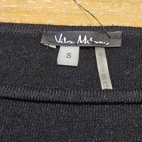 Vila Milano Womens Wool Blend Black Knit Top Shirt Pleated Chiffon Cuffs Small - Picture 2 of 6