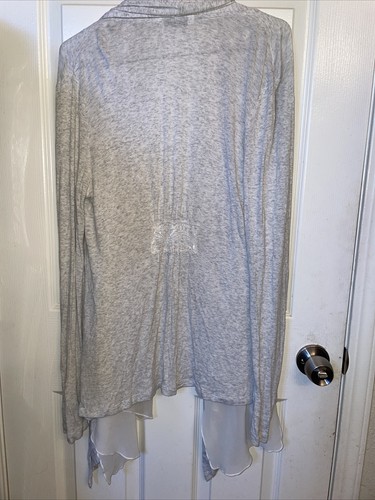 SUÉTER ligero tejido suave CAbi cuello chal bufanda transparente crema/gris brezo - Imagen 5 de 6