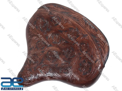 Pour Harley Wla Wlc Wl Knucklehead Cuir Fleur Sculpté Solo Siège Foncé Marron - Photo 6/12