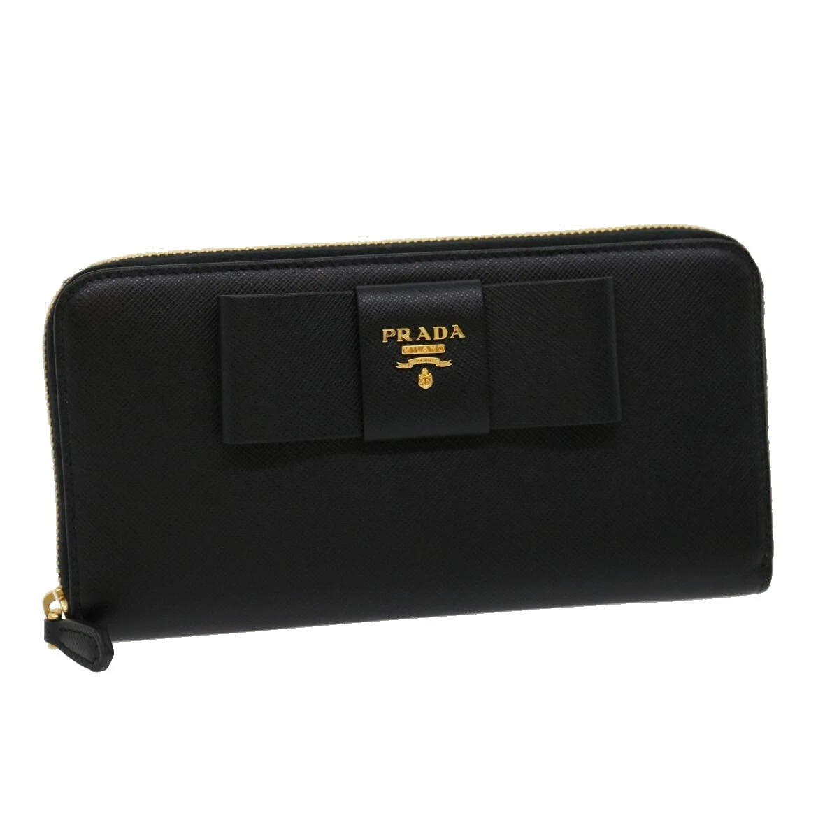 Prada Saffiano Leather Ribbon Zip Around Wallet