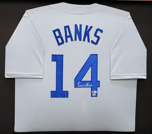 CHICAGO CUBS ERNIE BANKS AUTOGRAPHED FRAMED GRAY JERSEY BECKETT BAS 202411 - Picture 2 of 5