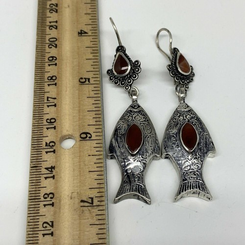 Pendiente Turcomano 16g Étnico Afgano Kuchi Tribal Cornalina Roja Pez Pendiente Handma - Imagen 5 de 5