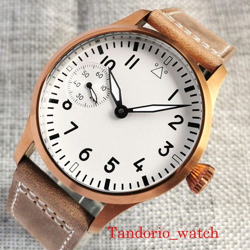 42 mm esfera blanca 17 joyas 6497 cuerda manual para hombre correa de cuero luminoso - Imagen 8 de 24