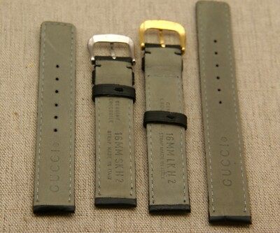 New Gucci 16 MM Black Genuine Crocodile Leather Watch Band - Short