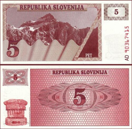 Slovenia 5 Tolarjev 1990, UNC, 5 Pcs LOT, P-3, First Issue - Picture 2 of 4