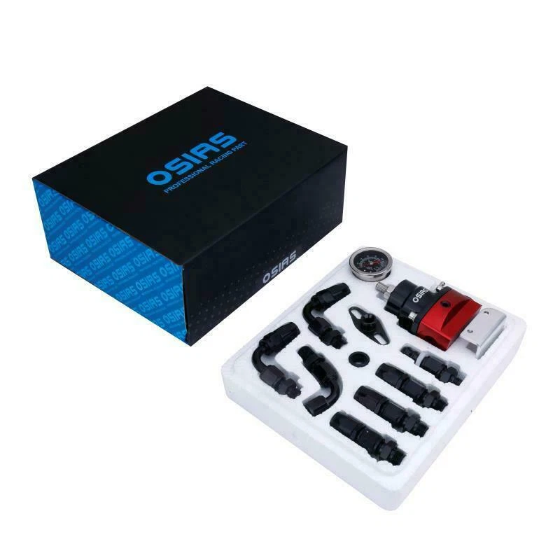 OSIAS Black & Red Adjustable Fuel Pressure Regulator Kit AN 6 Fitting End 160Psi - image 2 of 4