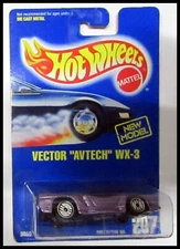 Hot Wheels Purple Vector "Avtech" WX-3 #207 "New Model Card"