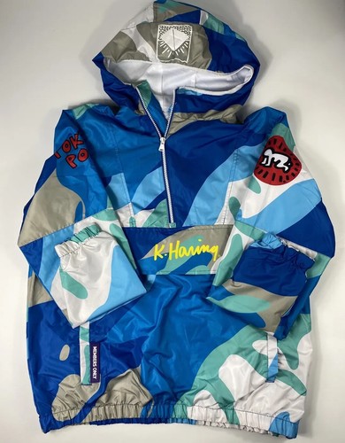 Members Only Jacke Herren Größe Large Keith Haring Camouflage Windbreaker Kapuze - Bild 2 von 13