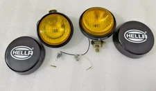 Pair / Hella Yellow Fog Lamp With Cover With Bulb H3 Halogen Bulb Universal