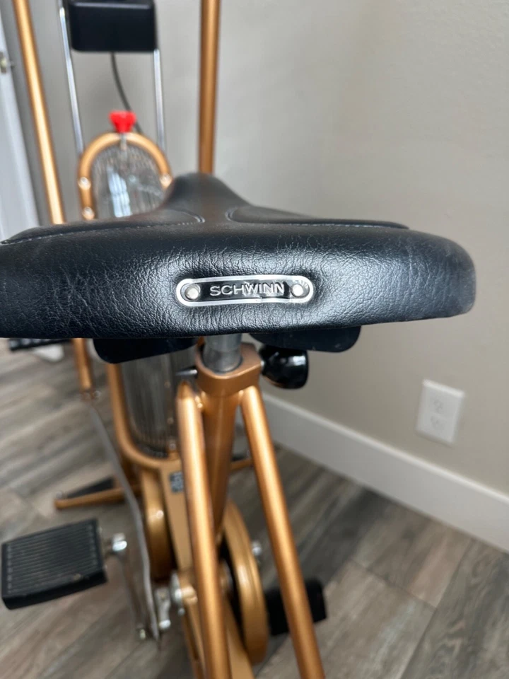 *BICICLETA DE EJERCICIO de doble acción Schwinn Airdyne dorada de colección con ESTANTE DE LECTURA SPEEDO Foto 2 de 4