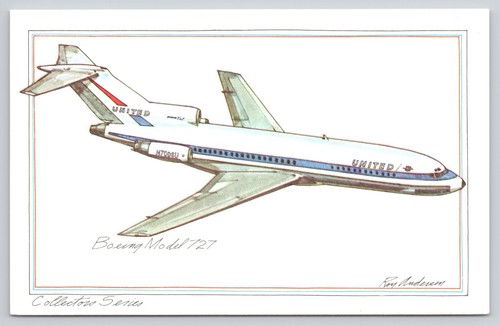 Boeing 727 United Airplane Artist Roy Andersen 1973 Unposted Postcard (H16) - Bild 1 von 2