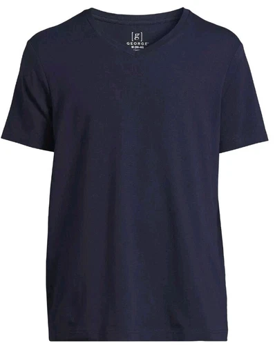 George Men's MEDIUM 38-40 Short Sleeve V-Neck Tee NAVY BLUE #10724