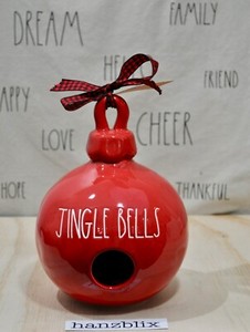 Rae-Dunn-JINGLE-BELLS-Ornament-Birdhouse-Round-Red-NEW-RARE-Christmas-039-20