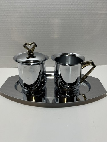 Kromex Cream & Sugar Set with Gold Tone Handles - Picture 2 of 12