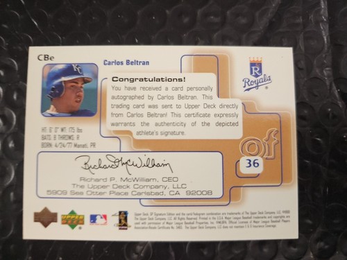 Carlos "Senor Octubre" Beltran 1999 SP Signature Edition Royals On Card Auto - Foto 2 di 14