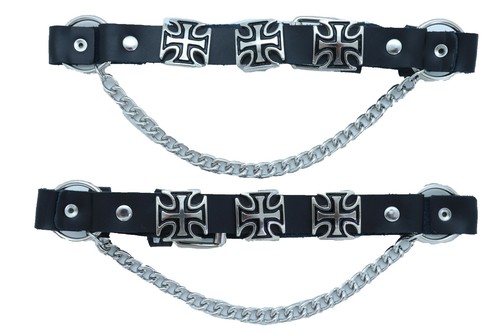 Biker Men Boot Black Pair 2 Straps Motorcycle Band Cross Charm Religious Church - Picture 5 of 23