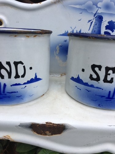 SHABBY & charming! blue German antique enamelware laundry shelf sand soda seife - Picture 3 of 24