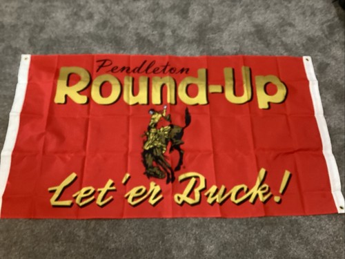 Vintage Pendleton Round Up Rodeo 3’x5’ Flag Let’er Buck! New Old Stock Cowboys