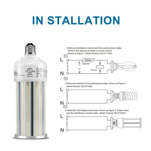 (6 Pack) LED Corn Bulb 6000K Cool White E26/E39 Standard Base 36Watt Parking Lot - Picture 8 of 17