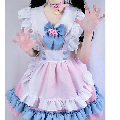 Damen Dienstmädchen Kleid Schürze Cosplay Anime rosa und blau Lolita Kawaii Cosplay Kostüm - Bild 11 von 12