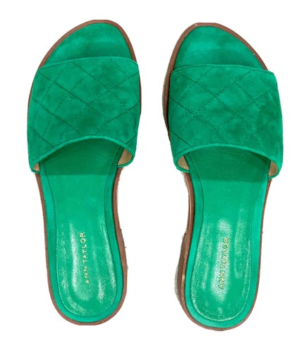 Ann Taylor Lyra Suede Quilted Slide Sandals Apple Green sz 5.5M