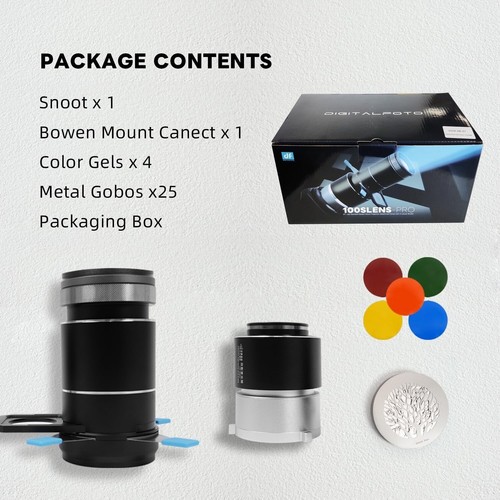 DF DIGITALFOTO Optical Snoot Bowens Mount 4 Color Filters, 25 Gobos, Filter Fram - Picture 4 of 10