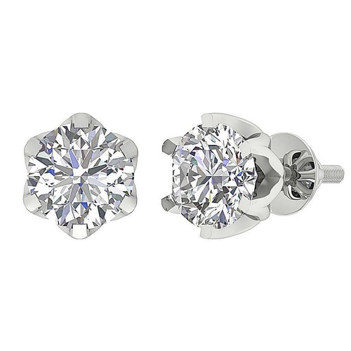 SI1 H Solitaire Studs Earrings 0.85Ct Genuine Diamond 14K Solid Gold 6 Prong Set - Picture 4 of 12