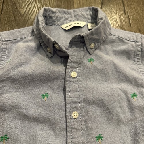 Janie & Jack Boys Blue Palm Tree Button Down Shirt Oxford Short Sleeve Size S - Picture 4 of 10