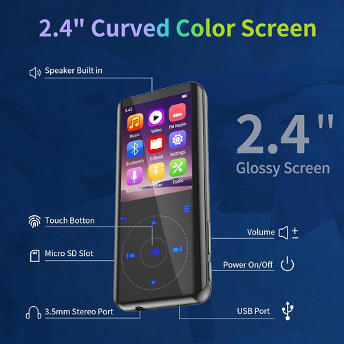 64GB MP3 Player mit Bluetooth 5.3, Lautsprecher, 2,4 Zoll Bildschirm, tragbare Musik Pla - Bild 7 von 7
