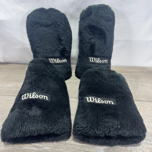 Set (4) Vintage Wilson Golf Headcovers Plush Fuzzy Black Barrel Wood Style