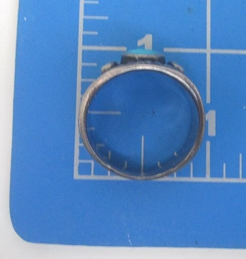 Antique Navajo Sterling Silver Blue Turquoise Ring Very Early Size 9.5 - Image 4 of 4
