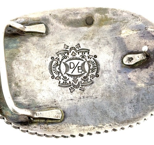 Vintage Navajo Custom J Begay Turquoise Sterling Silver Belt Buckle Signed DB - Picture 7 of 9