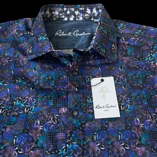 Robert Graham Campos Paisley Skull Print Long Sleeve Shirt Size Large $198 - Picture 5 of 8