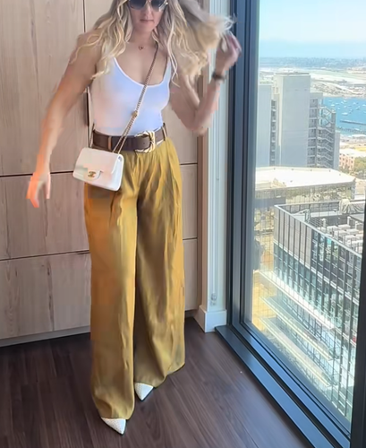 ZARA BNWT 2025. GOLDEN SATIN WIDE LEG TROUSERS BELT MODAL. 1478/078/303 - Picture 5 of 13