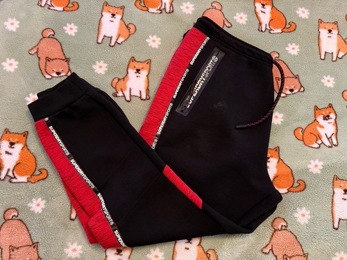 Superdry Sport Gym Tech Joggers Pants Mens 2XL Black Red Drawstring Zip Pockets - 第 1/7 張圖片