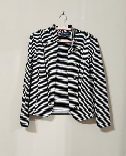 Tommy Hilfiger Military Band Jacket Navy and White Striped Size Medium - Picture 3 of 10