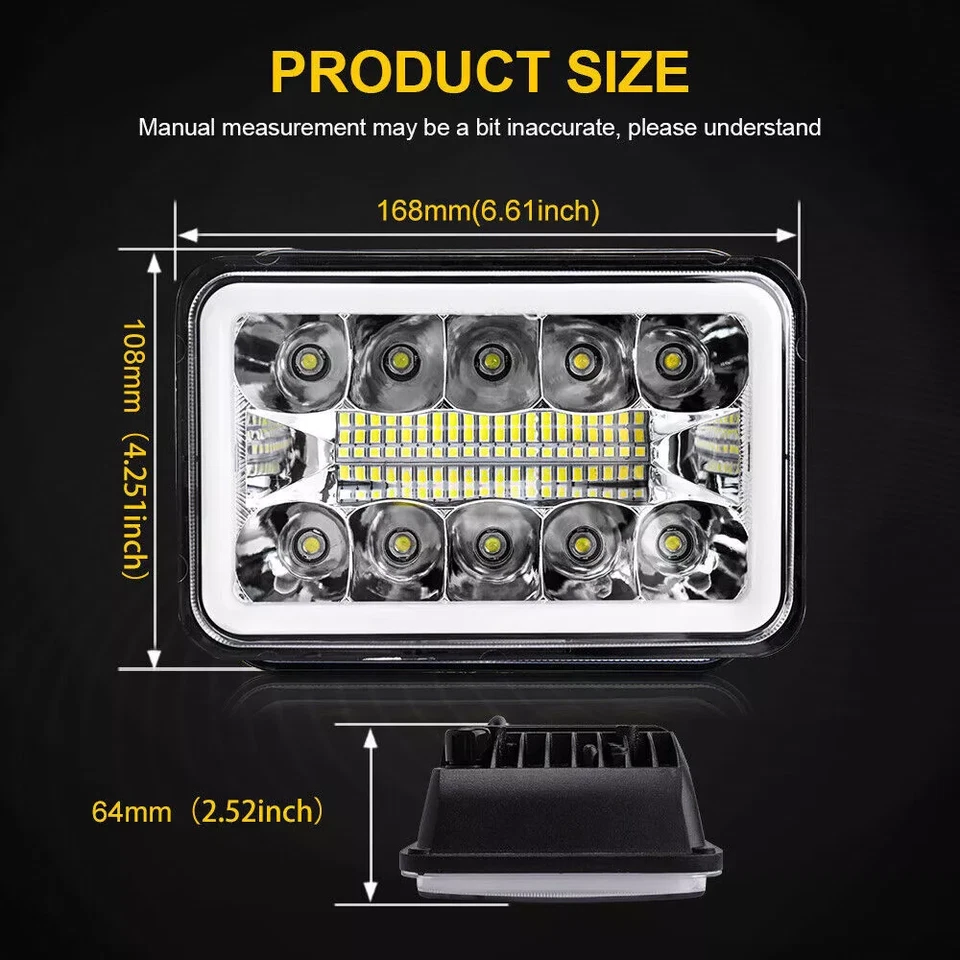 4pcs 4x6" LED Headlights Hi/Lo DRL For Kenworth T800 W900 Peterbilt 357 379 378 Foto 4 de 4