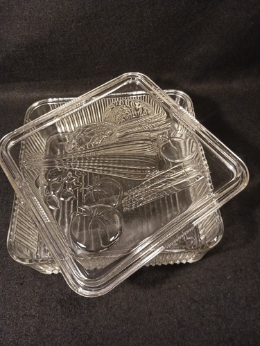 VTG MCM Federal Glass 8.5" Square Refrigerator Dish Embossed Vegetable w/Lid - Picture 5 of 8