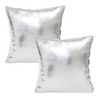 Set of 2 Decorative Throw Pillow Covers Metallic Faux Leather 2 Pcs Silver